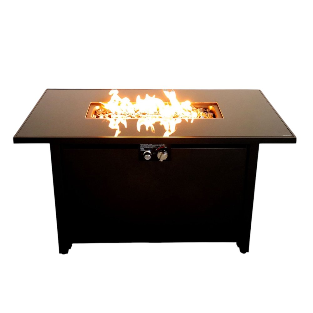 40000 BTU 42" Black Steel Propane Rectangular Fire Pit With Cover HomeRoots