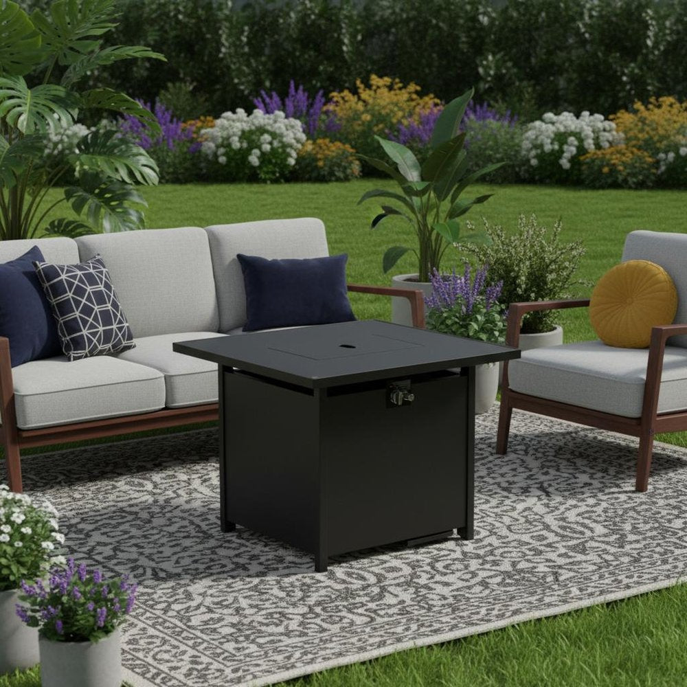 40000 BTU 43" Black Steel Propane Rectangular Fire Pit With Cover HomeRoots