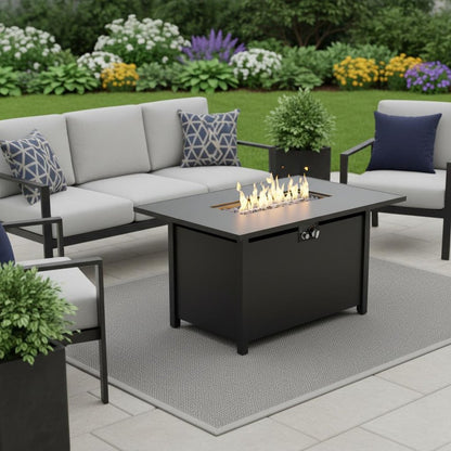 40000 BTU 43" Black Steel Propane Rectangular Fire Pit With Cover HomeRoots