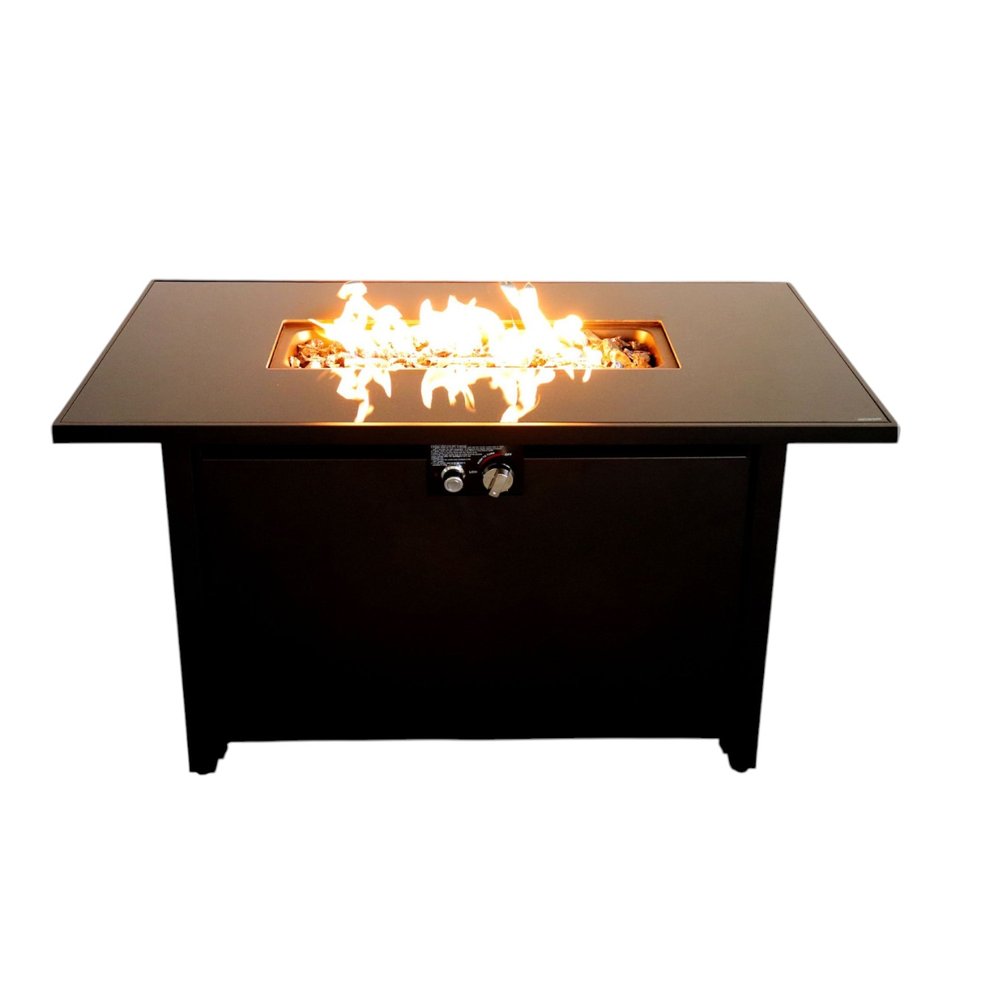 40000 BTU 43" Black Steel Propane Rectangular Fire Pit With Cover HomeRoots