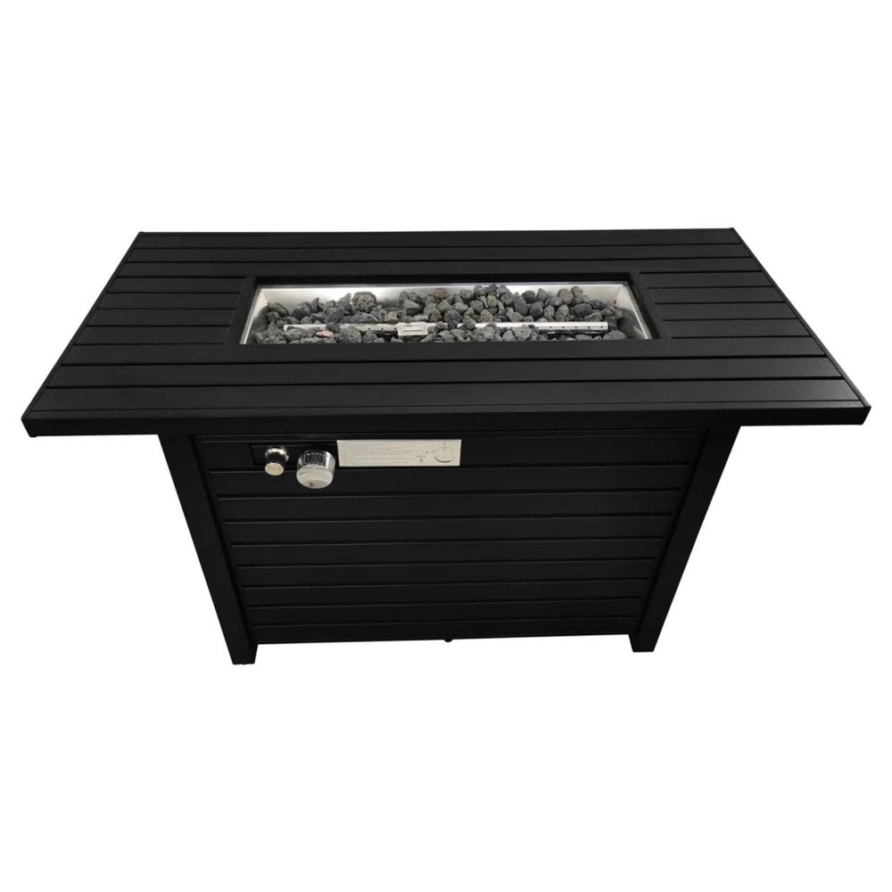 40000 BTU 42" Black Steel Propane Rectangular Fire Pit With Cover HomeRoots