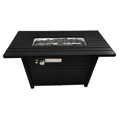40000 BTU 42" Black Steel Propane Rectangular Fire Pit With Cover HomeRoots
