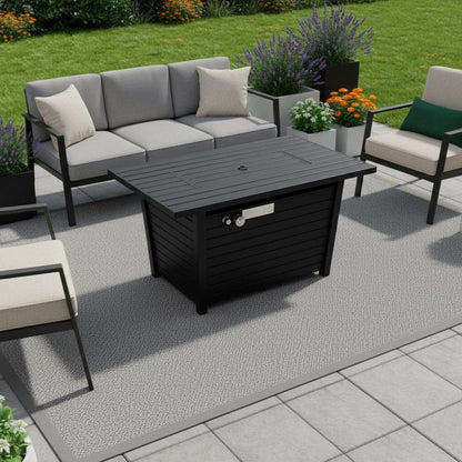 40000 BTU 42" Black Steel Propane Rectangular Fire Pit With Cover HomeRoots