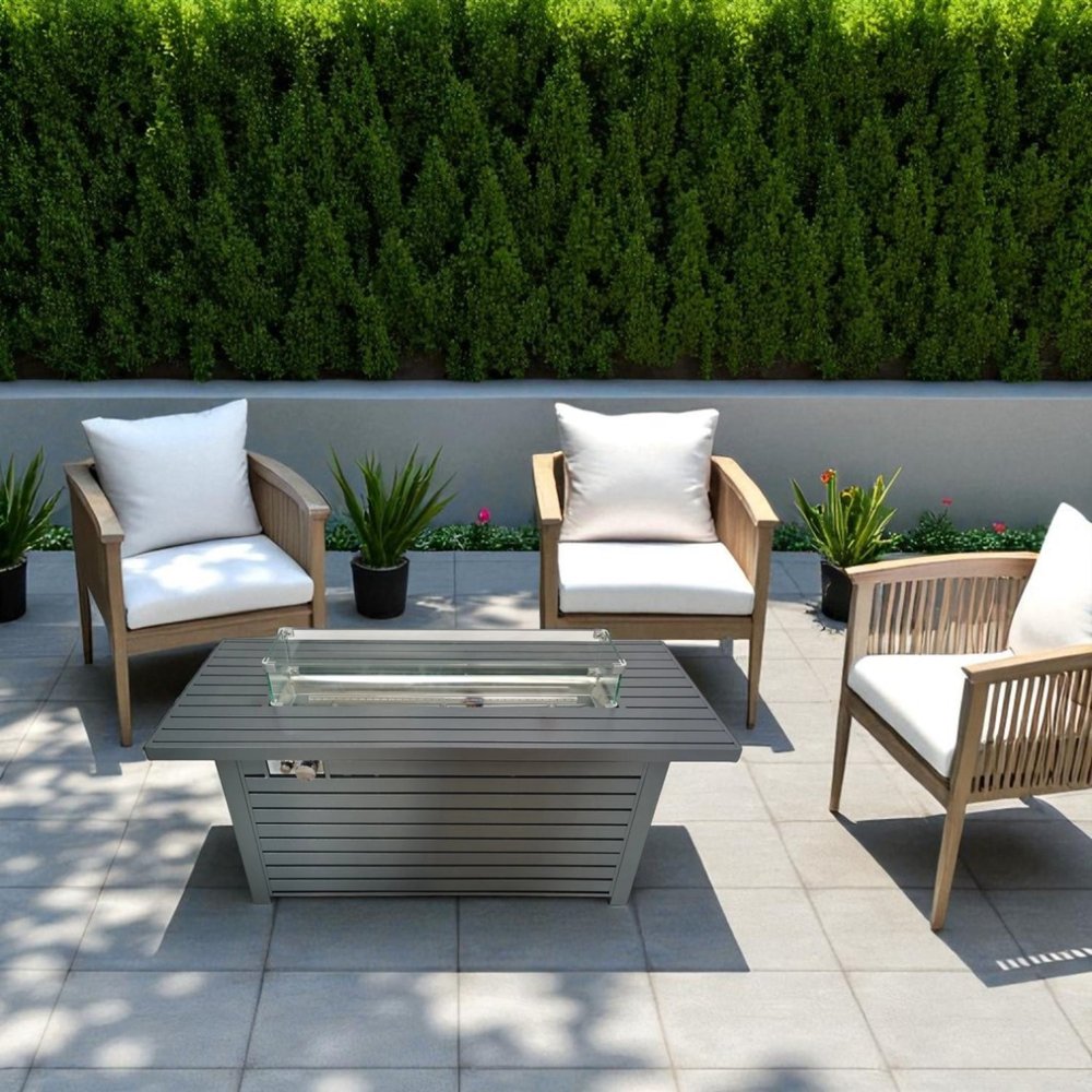 50000 BTU 42" Gray Steel Propane Rectangular Fire Pit With Cover HomeRoots