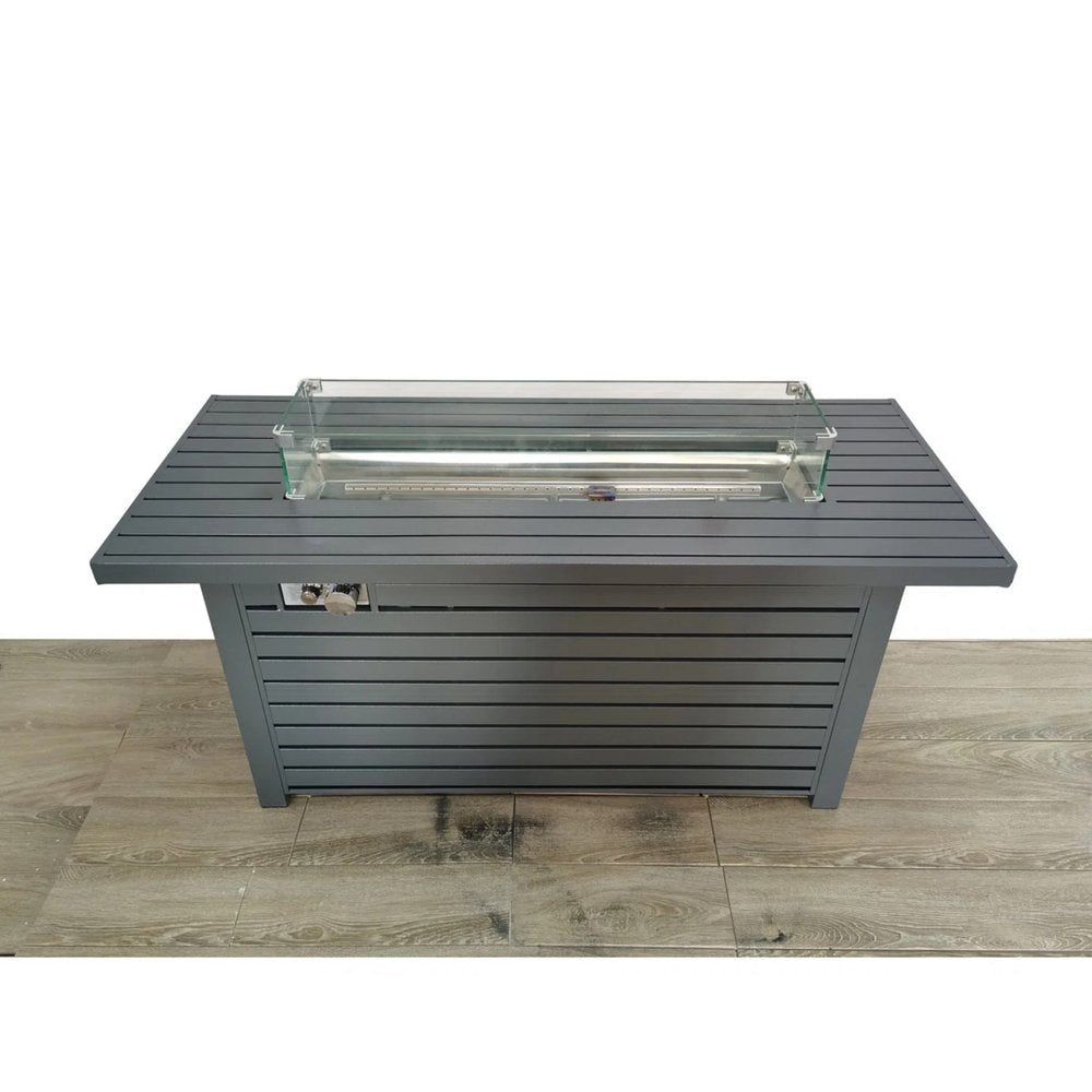 50000 BTU 42" Gray Steel Propane Rectangular Fire Pit With Cover HomeRoots