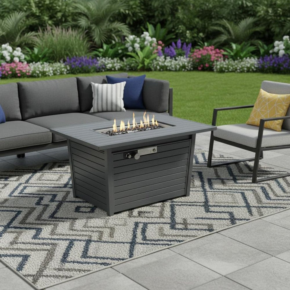 50000 BTU 42" Gray Steel Propane Rectangular Fire Pit With Cover HomeRoots