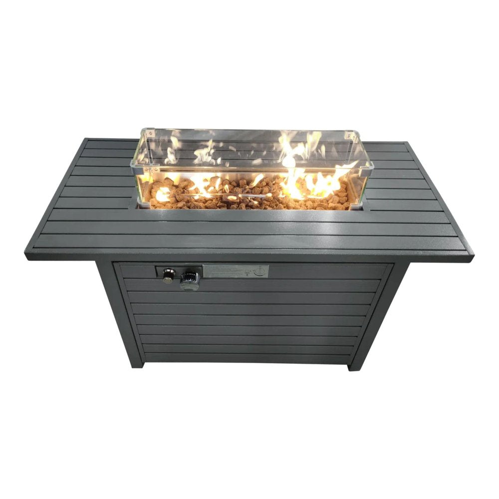 50000 BTU 42" Gray Steel Propane Rectangular Fire Pit With Cover HomeRoots