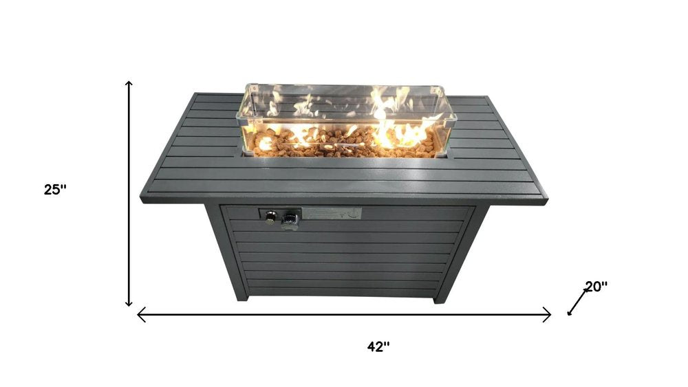 50000 BTU 42" Gray Steel Propane Rectangular Fire Pit With Cover HomeRoots