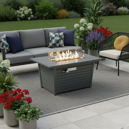 50000 BTU 42" Gray Steel Propane Rectangular Fire Pit With Cover HomeRoots