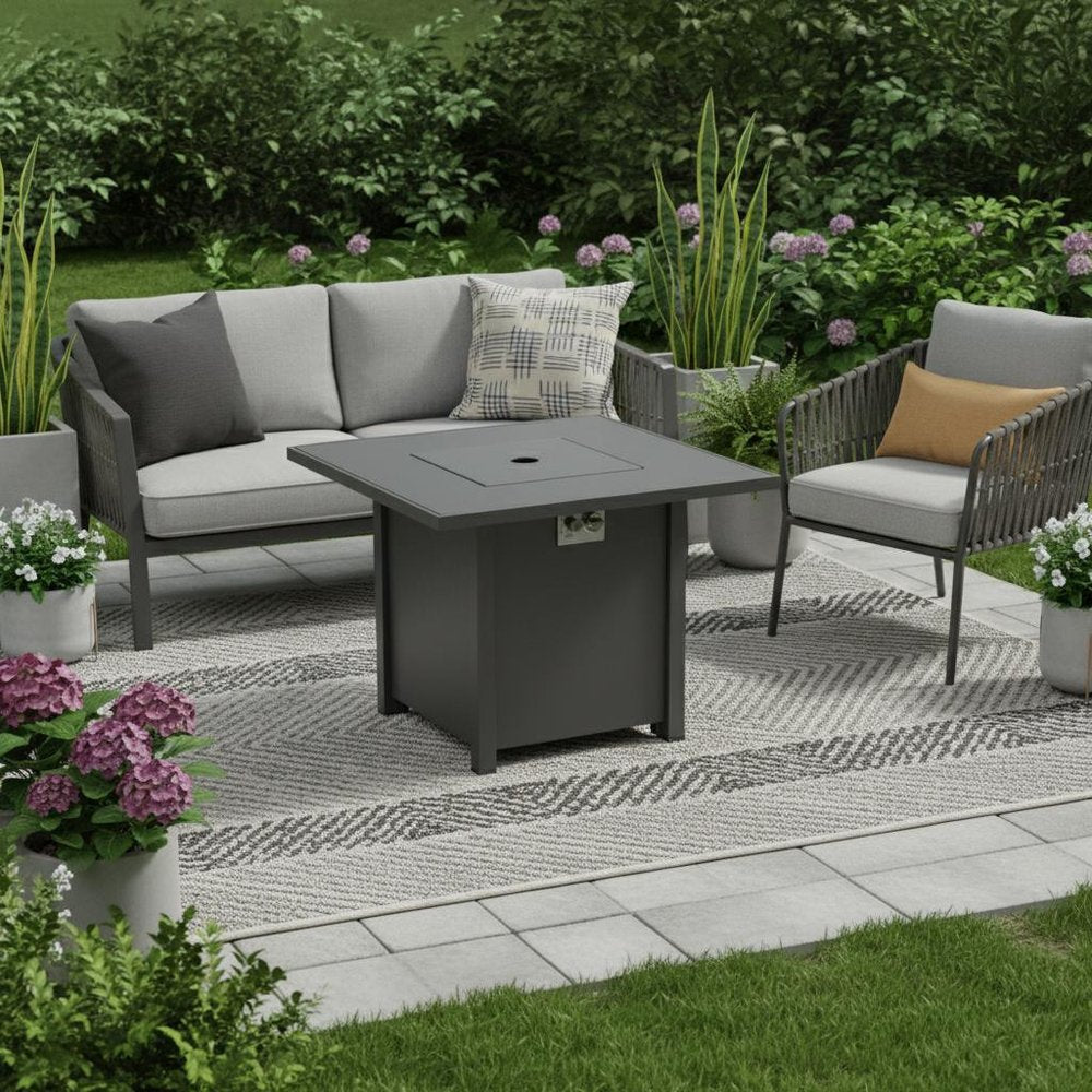 50000 BTU 30" Black Steel Propane Square Fire Pit With Cover HomeRoots
