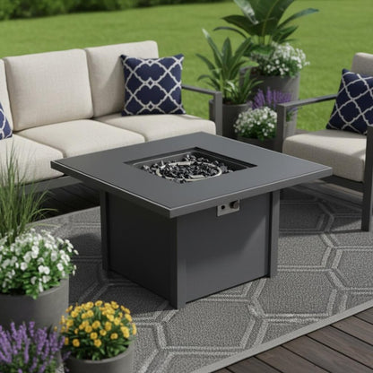 50000 BTU 30" Black Steel Propane Square Fire Pit With Cover HomeRoots