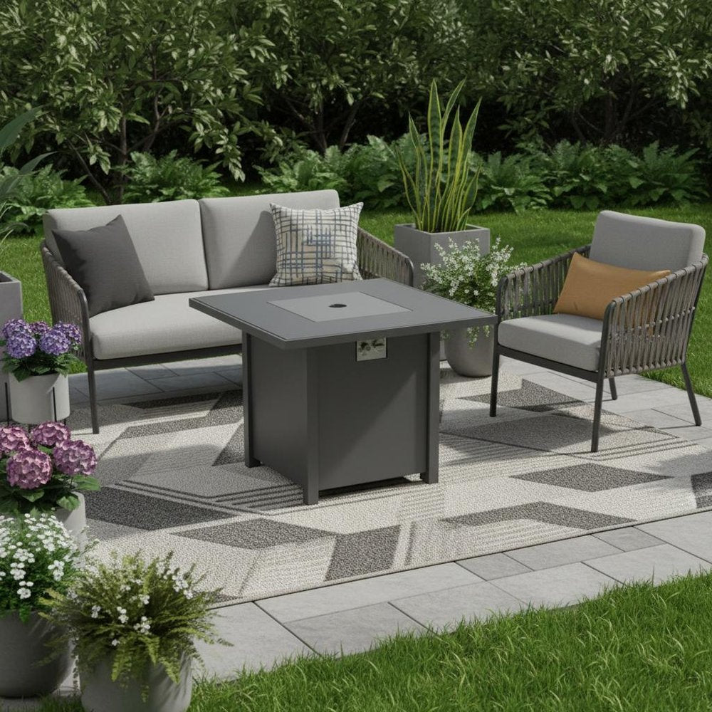 50000 BTU 30" Black Steel Propane Square Fire Pit With Cover HomeRoots