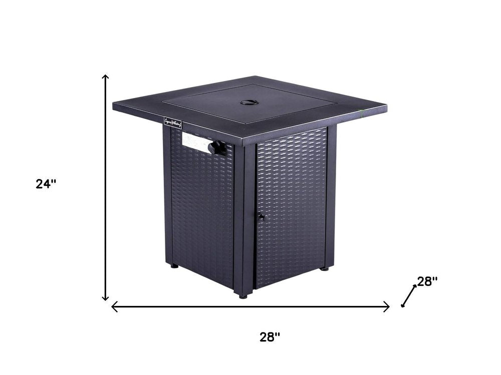 50000 BTU 28" Black Steel Propane Square Fire Pit With Cover HomeRoots
