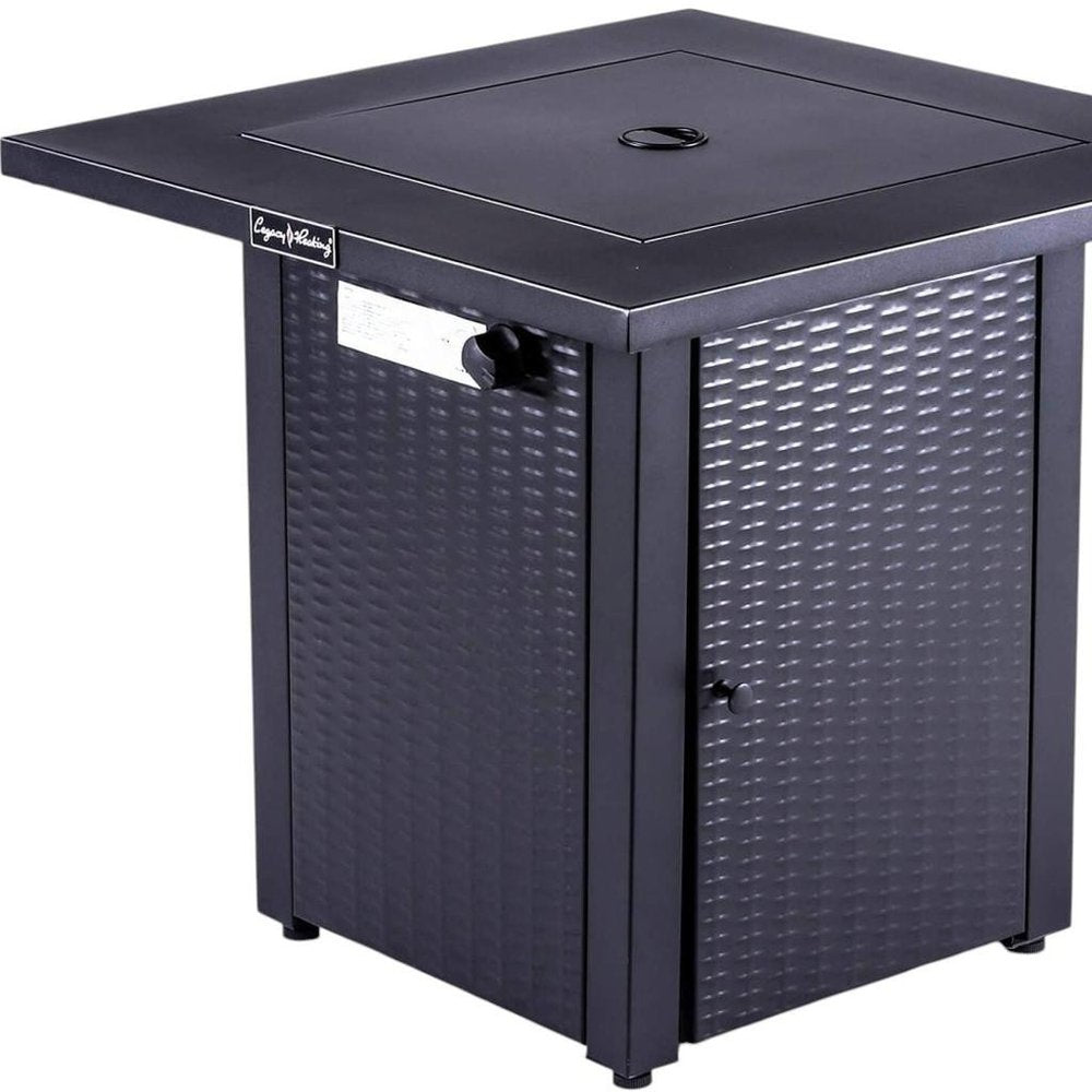 50000 BTU 28" Black Steel Propane Square Fire Pit With Cover HomeRoots