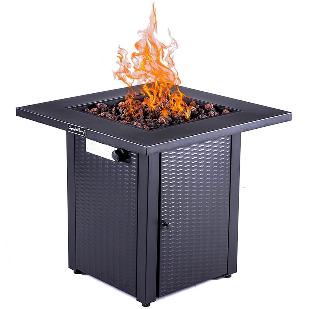 50000 BTU 28" Black Steel Propane Square Fire Pit With Cover HomeRoots