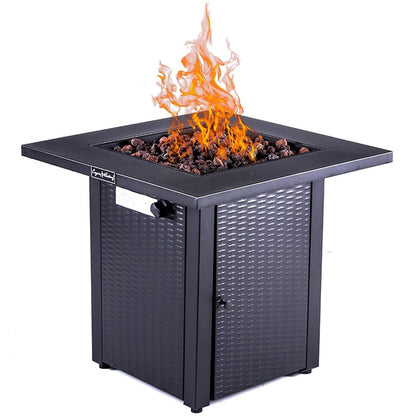 50000 BTU 28" Black Steel Propane Square Fire Pit With Cover HomeRoots