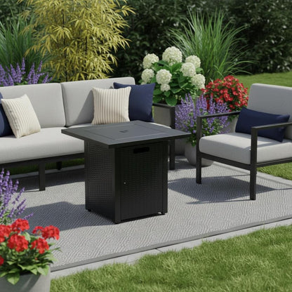 50000 BTU 28" Black Steel Propane Square Fire Pit With Cover