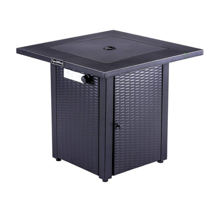 50000 BTU 28" Black Steel Propane Square Fire Pit With Cover HomeRoots