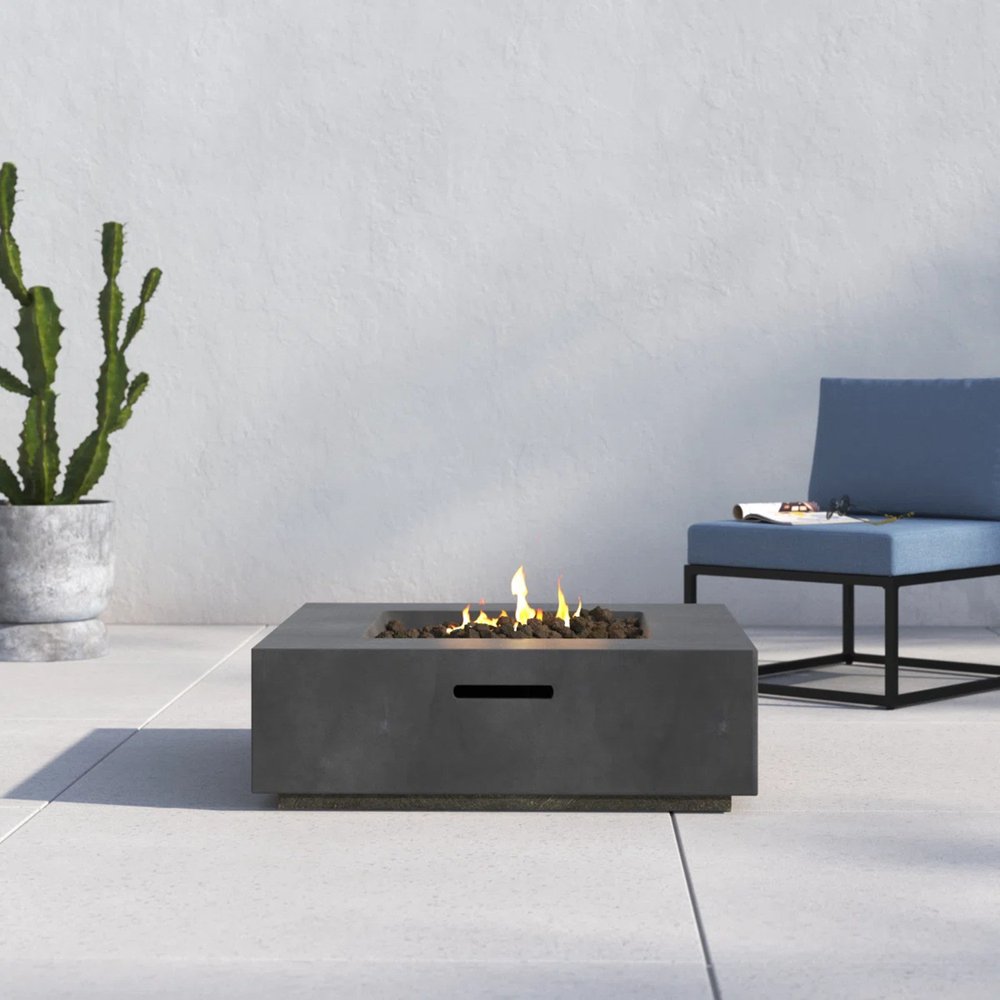 50000 BTU 34" Gray Concrete Propane Square Fire Pit With Cover HomeRoots