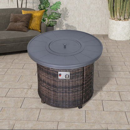 50000 BTU 32" Espresso Aluminum And Wicker Propane Round Fire Pit With Cover HomeRoots