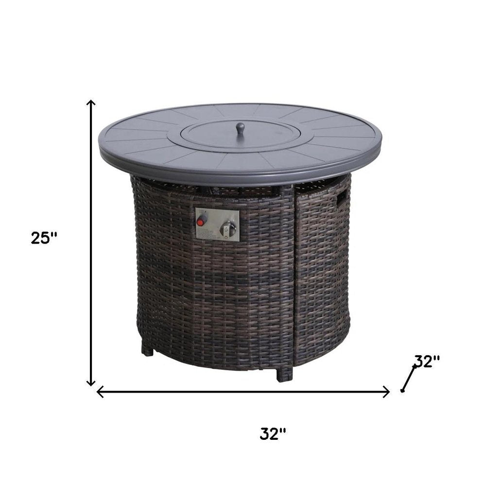 50000 BTU 32" Espresso Aluminum And Wicker Propane Round Fire Pit With Cover HomeRoots