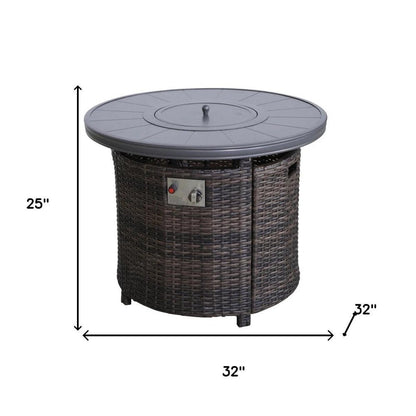 50000 BTU 32" Espresso Aluminum And Wicker Propane Round Fire Pit With Cover HomeRoots