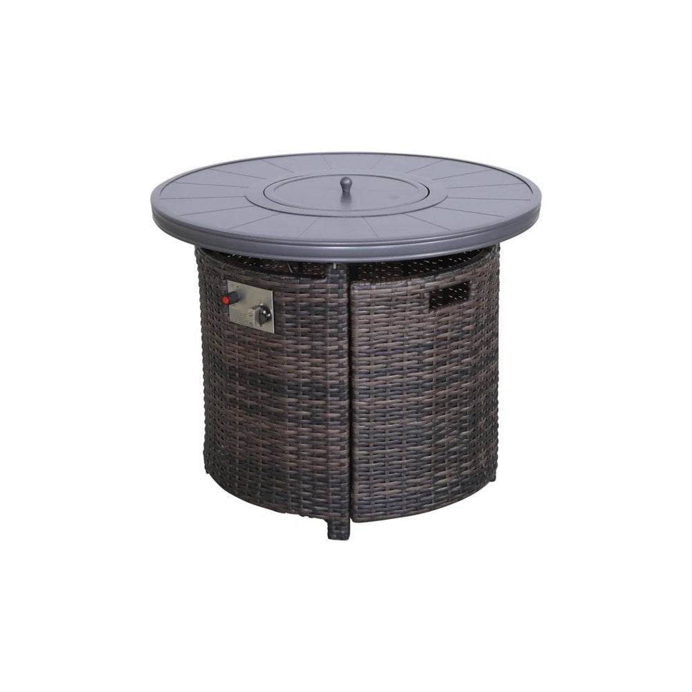 50000 BTU 32" Espresso Aluminum And Wicker Propane Round Fire Pit With Cover HomeRoots