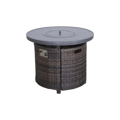 50000 BTU 32" Espresso Aluminum And Wicker Propane Round Fire Pit With Cover HomeRoots