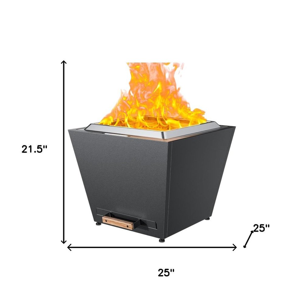 50000 BTU 25" Black Stainless steel Wood Burning Square Fire Pit With Cover HomeRoots