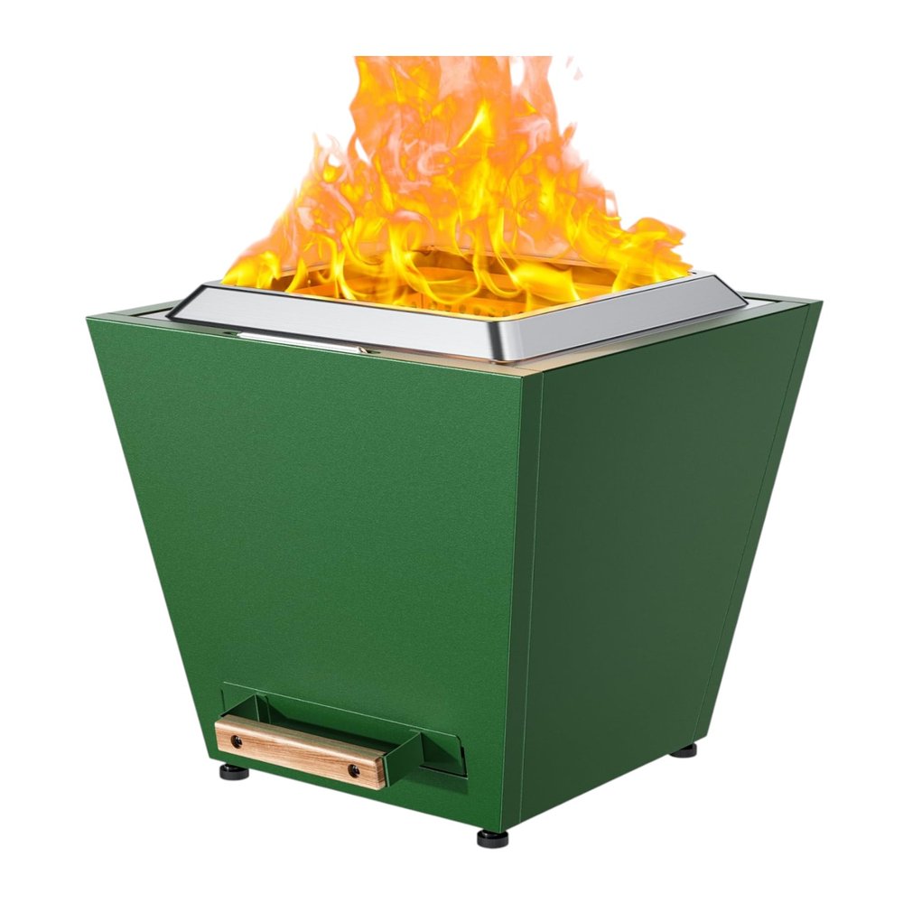 50000 BTU 20" Green Stainless steel Wood Burning Square Fire Pit With Cover HomeRoots