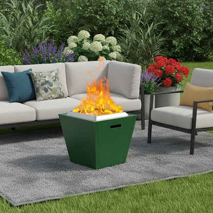 50000 BTU 20" Green Stainless steel Wood Burning Square Fire Pit With Cover HomeRoots