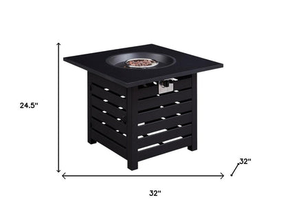50000 BTU 32" Black Metal Propane Square Fire Pit With Cover HomeRoots