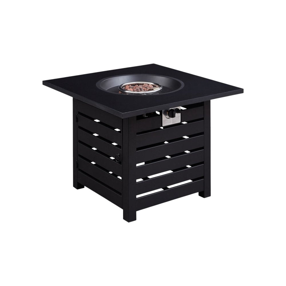 50000 BTU 32" Black Metal Propane Square Fire Pit With Cover HomeRoots