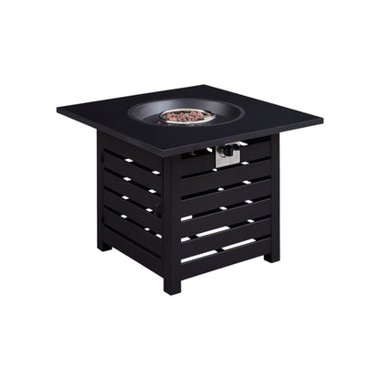 50000 BTU 32" Black Metal Propane Square Fire Pit With Cover HomeRoots