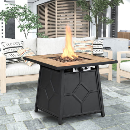 40000 BTU 28" Brown Iron Propane Square Fire Pit With Cover HomeRoots