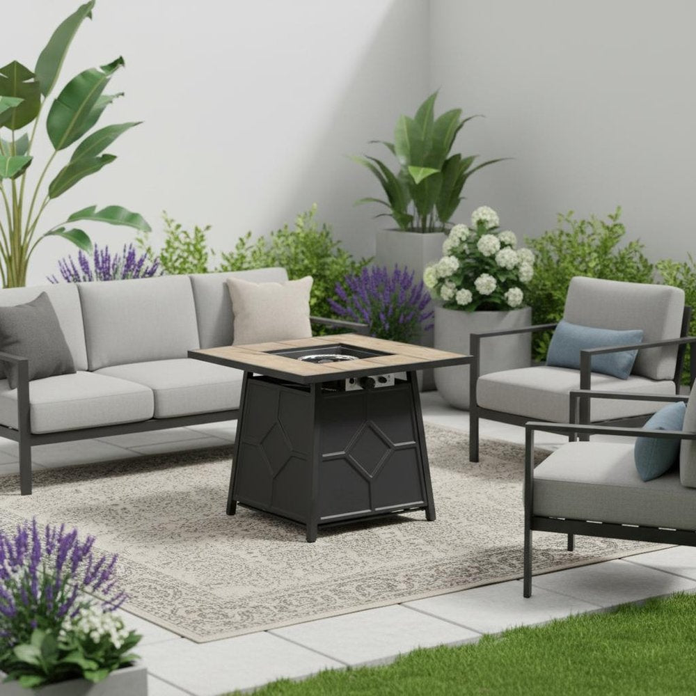 40000 BTU 28" Brown Iron Propane Square Fire Pit With Cover HomeRoots