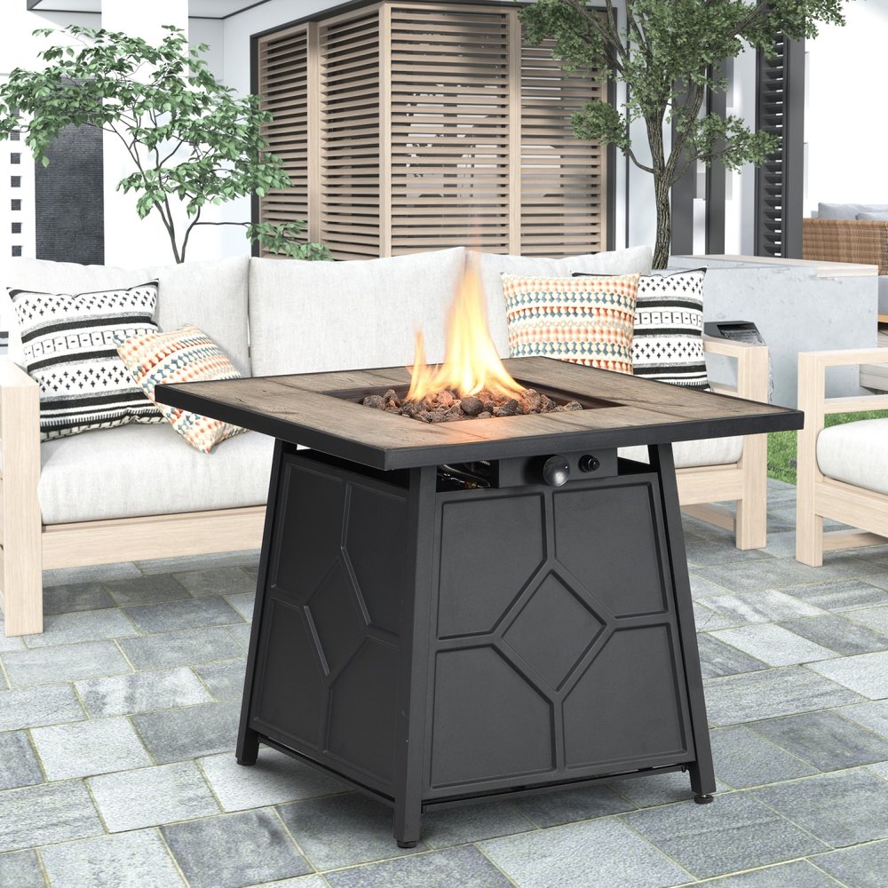 40000 BTU 28" Gray Iron Propane Square Fire Pit With Cover HomeRoots