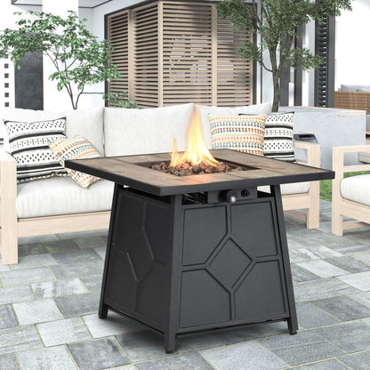 40000 BTU 28" Gray Iron Propane Square Fire Pit With Cover HomeRoots
