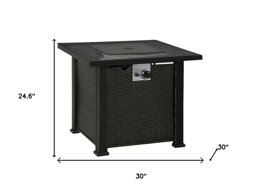 50000 BTU 30" Black Steel Propane Square Fire Pit With Cover HomeRoots