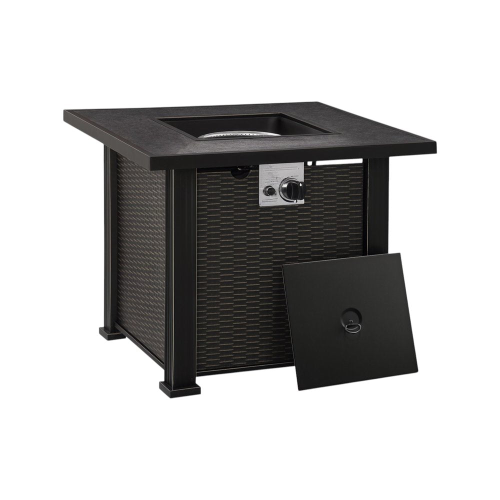 50000 BTU 30" Black Steel Propane Square Fire Pit With Cover HomeRoots