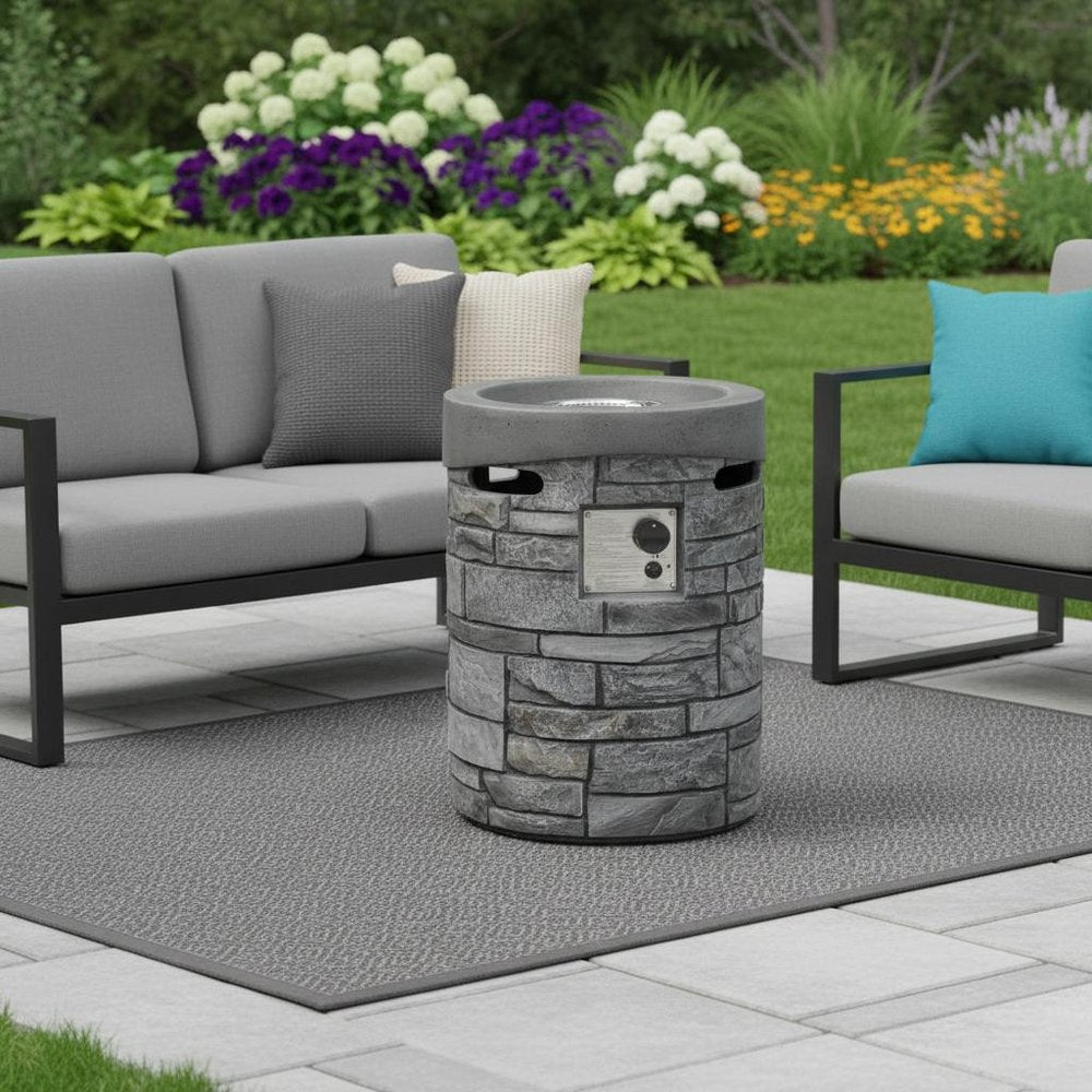 32000 BTU 26" Gray Magnesium Oxide Propane Round Fire Pit With Cover HomeRoots