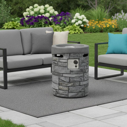 32000 BTU 26" Gray Magnesium Oxide Propane Round Fire Pit With Cover HomeRoots
