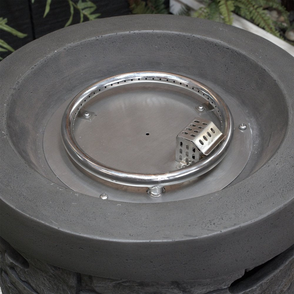 32000 BTU 26" Gray Magnesium Oxide Propane Round Fire Pit With Cover HomeRoots