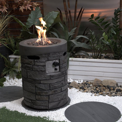 32000 BTU 26" Gray Magnesium Oxide Propane Round Fire Pit With Cover HomeRoots
