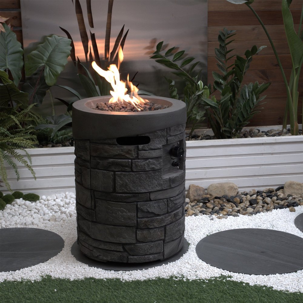 32000 BTU 26" Gray Magnesium Oxide Propane Round Fire Pit With Cover HomeRoots