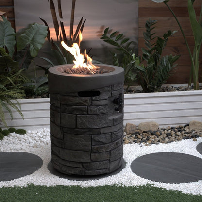 32000 BTU 26" Gray Magnesium Oxide Propane Round Fire Pit With Cover HomeRoots