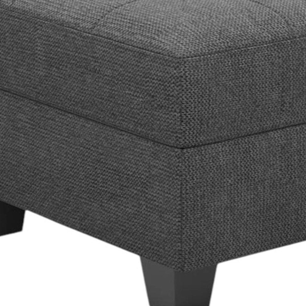 26" Gray and Black Solid Wood and Linen Tufted Storage Ottoman HomeRoots