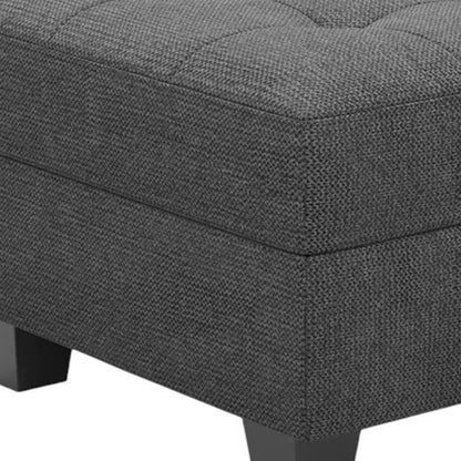 26" Gray And Black Linen Tufted Ottoman With Storage HomeRoots