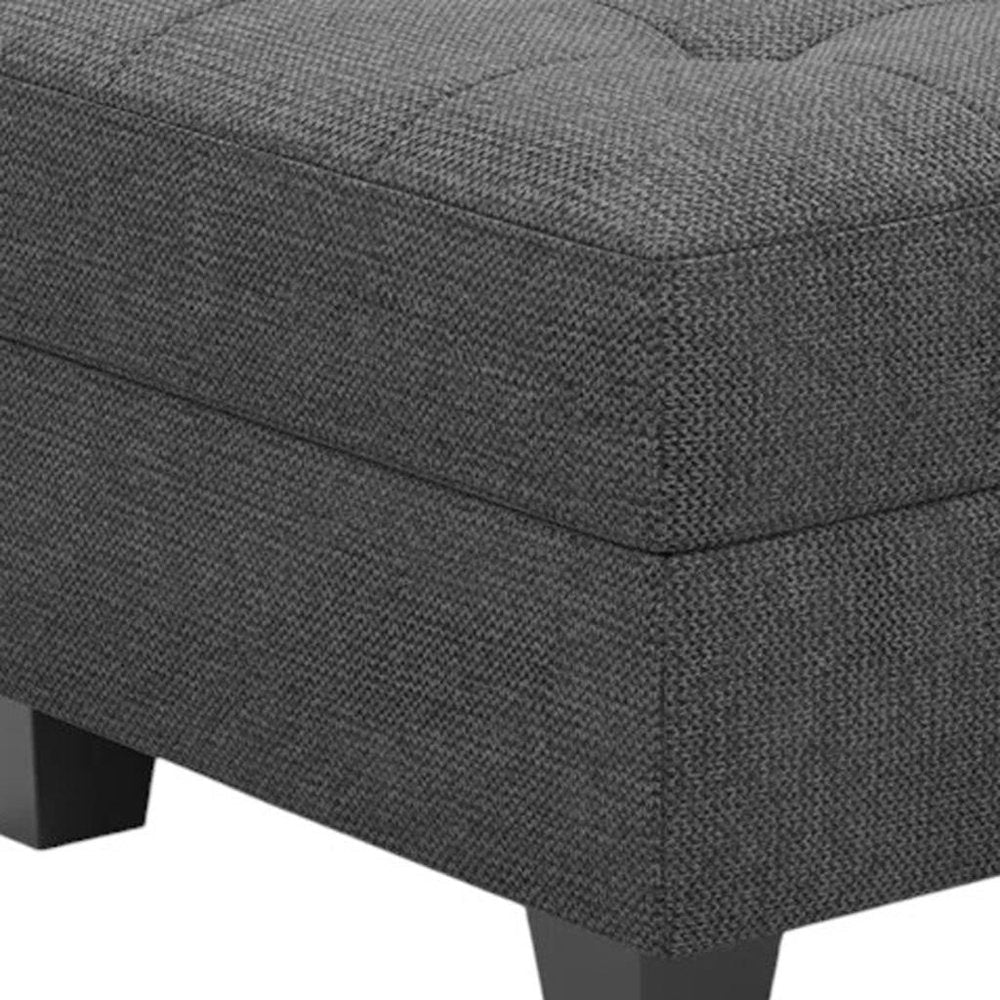 26" Gray and Black Solid Wood and Linen Tufted Storage Ottoman HomeRoots