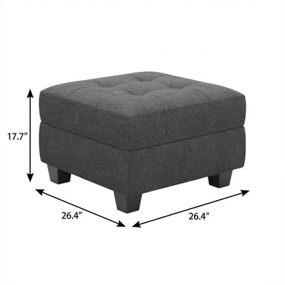 26" Gray and Black Solid Wood and Linen Tufted Storage Ottoman HomeRoots
